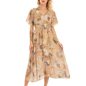 Brown Floral Printed Dress